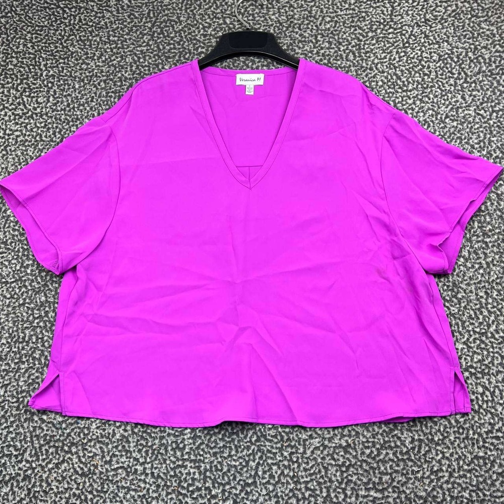 Veronica M Blouse Top Women Large Purple V-Neck Short Sleeve L